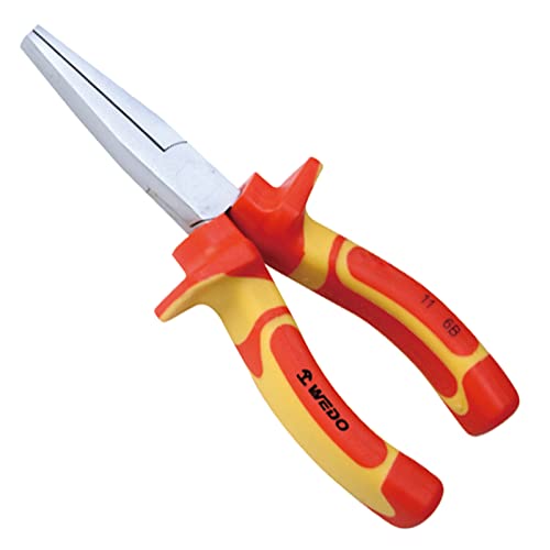 WEDO VDE 1000V Isolierte Langbeck-Flachzange 6“, Mechanikerzange Glatte Backen 160mm, Elektrikerzange mit Chrom Vanadium Stahlkörper & Dual Material Anti-Rutsch Griffe, Kieferhärte HRC58-63 von WEDO