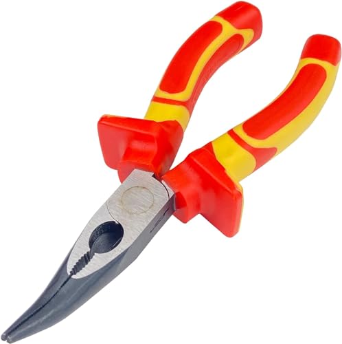 WEDO VDE 1000V Isolierte Zange 6", Spitzzange mit Langer Gebogener Nase, Einspritzzange mit Chrom Vanadium Stahlkörper & Dual Material Anti-Rutsch Griffe, Kieferhärte HRC58-63 von WEDO