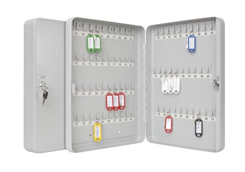 Wedo 10256537X Schlüsselschrank (für 70 Schlüssel, pulverbeschichtetes Stahlblech 28 x 6 x 37 cm, Sicherheitsschloß inklusive 2 Schlüssel) lichtgrau von WEDO