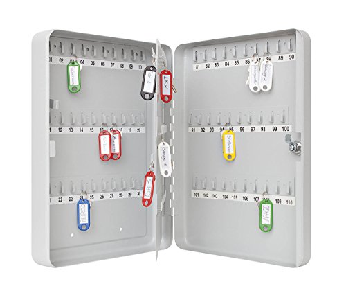 Wedo 10260837X Schlüsselschrank (für 110 Schlüssel, pulverbeschichtetes Stahlblech 28 x 6 x 37 cm, Sicherheitsschloß inklusive 2 Schlüssel) lichtgrau von WEDO