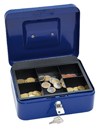 Wedo 145203X Geldkassette (aus pulverbeschichtetem Stahl, versenkbarer Griff, 5-Fächer-Münzeinsatz, Sicherheits-Zylinderschloss, 20 x 16 x 9 cm) blau von WEDO