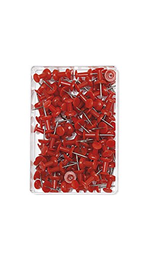 Wedo 54202 Pinnadeln Diabolo-Form, Länge 2,3 cm, Kopfdurchmesser 9 mm, Nadellänge 1,1 cm, 100 Stück in Klarsichtdose, rot von WEDO