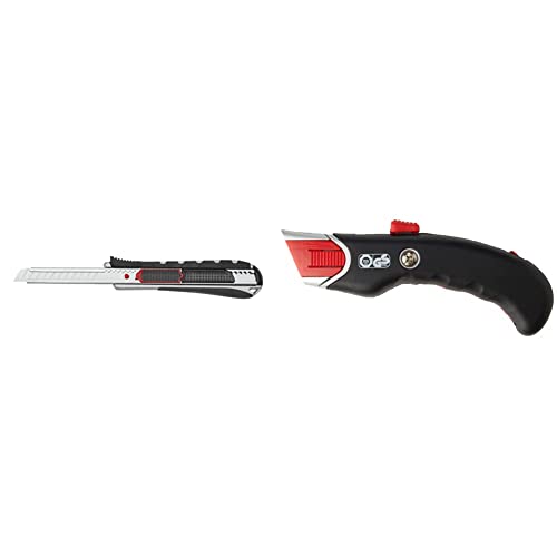 Wedo 787009 Safety Cutter 2-in-1, 9 mm, automatischer Klingenrückzug, Rasterautomatik, integrierte Abbrechhilfe, silber/schwarz & 78815 Safety Cutter Premium, TÜV/GS-geprüft, schwarz / rot von WEDO