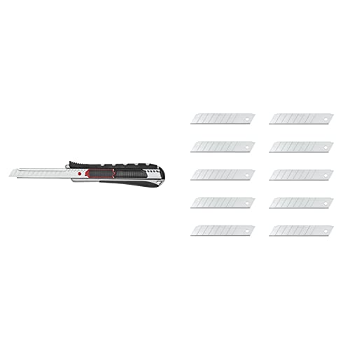 Wedo 787009 Safety Cutter 2-in-1, 9 mm, automatischer Klingenrückzug,silber/schwarz & 7818 Ersatzklingen Abbrechklingen (für handelsübliche Cutter, Carbonstahl, 18 mm, 10 Stück, Etui) silber von WEDO