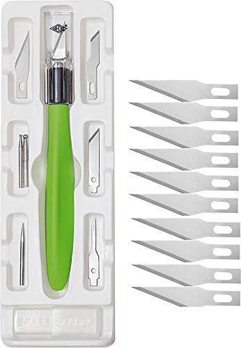 Wedo 7872199 Cutter Hobbymesser Set Comfortline (mit Softgriff inklusive 5 Präzisionsklingen, 1 Stechahle und 2 Prägestifte, Schutzkappe) apfelgrün + Ersatzklingen (spitz) von WEDO