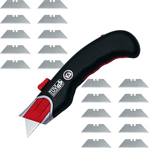 Wedo 78815 Safety Cutter Premium, TÜV/GS-geprüft, autom. Klingenrückzug, ergonomisch, auch für Linkshänder, inkl. 5 Ersatzklingen, schwarz/rot & Wedo 7881 Cutter Ersatzklingen Trapez 20 Stück, silber von WEDO