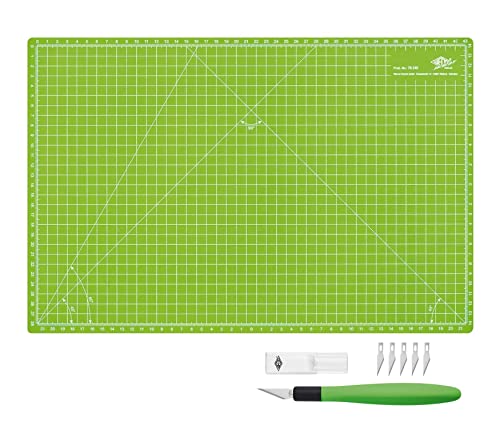 Wedo Cutter Skalpell Comfortline (mit Softgriff inklusive 5 Ersatzklingen und Schutzkappe) apfelgrün/schwarz + Schneidematte von WEDO