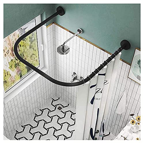 Gebogene Duschvorhangstange U Form Ohne Bohren,Edelstahl Gebogene Duschstange Duschvorhang Stangen Halterung Für Badezimmer,Schwarz,80×80×80cm von Aosong