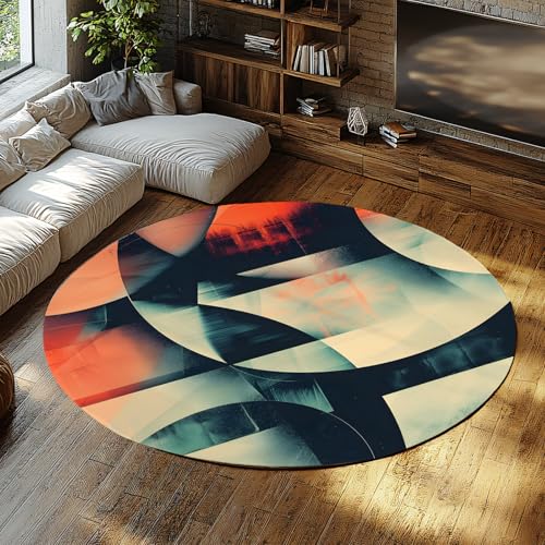 Abstrakt Geometrisch Rund Bereich Teppich Wohnzimmer rutschfest Waschbar Kurzflor Blaugrün Marineblau Koralle Beige Geschwungen Schlafzimmer Nachttisch Fußmatten 90cm Abstrakt Geometrisch Rund Bereich Teppich Wohnzimmer rutschfest Waschbar Kurzflor Blaugrün Marineblau Koralle Beige Geschwungen Schlafzimmer Nachttisch Fußmatten 90cm von WEECHAINGE