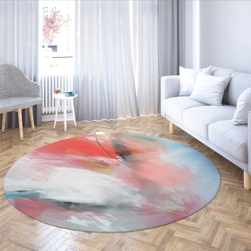 Abstrakte Blush Art Runde Teppiche Weiche Aquarellstruktur Waschbarer Teppich Moderne dünne Flächenmatte für Schlafzimmer, Wohnzimmer oder Kreativstudio 150cm von WEECHAINGE
