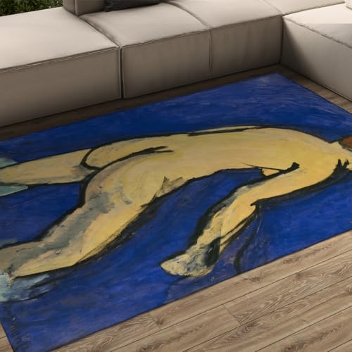 Abstrakte Figur Blaue Herbstteppiche 140x200cm Läufer Waschbar Niedriger Flor rutschfeste Rückseite Rechteckiger Esszimmerteppich für Küche Flur Eingangsbereich Weich Stark frequentierter von WEECHAINGE