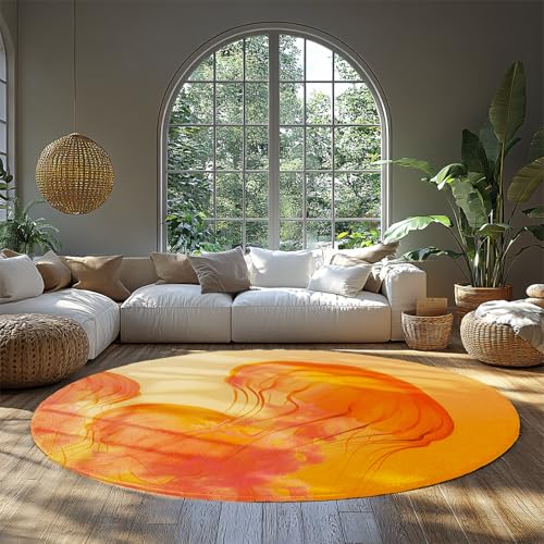 Abstrakte Qualle Runde Esszimmerteppich Orange Ozean inspiriert weicher Rutschfester waschbarer Teppich Bodenmatte für Wohnzimmer Kinder Mädchen Jungen Schlafsaal 120cm Abstrakte Qualle Runde Esszimmerteppich Orange Ozean inspiriert weicher Rutschfester waschbarer Teppich Bodenmatte für Wohnzimmer Kinder Mädchen Jungen Schlafsaal 120cm von WEECHAINGE