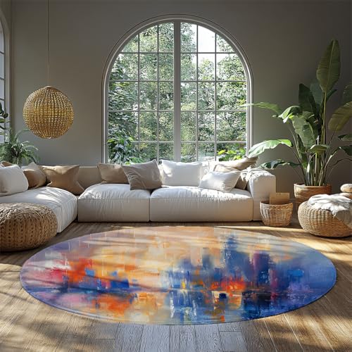 Abstrakte Stadt Skyline Reflexion Sonnenuntergang Bereich Teppiche Waschbarer Wohnzimmerteppich Vintage Boho Rutschfester/Nicht verschütteter Druck Boden Teppich für Esszimmer Schlafzimmer 135cm Abstrakte Stadt Skyline Reflexion Sonnenuntergang Bereich Teppiche Waschbarer Wohnzimmerteppich Vintage Boho Rutschfester/Nicht verschütteter Druck Boden Teppich für Esszimmer Schlafzimmer 135cm von WEECHAINGE