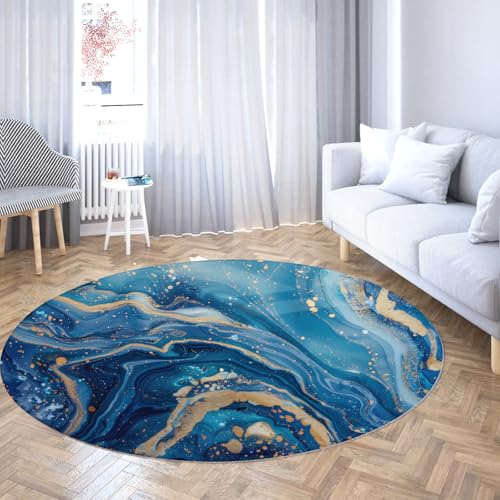 Abstrakter Blauer Goldener Marmor Muster runder Teppich Wohnzimmer rutschfest maschinenwaschbar weich niedrigflorig modernes Schlafzimmer Nachttisch Kinderzimmer Teppich 80cm Abstrakter Blauer Goldener Marmor Muster runder Teppich Wohnzimmer rutschfest maschinenwaschbar weich niedrigflorig modernes Schlafzimmer Nachttisch Kinderzimmer Teppich 80cm von WEECHAINGE