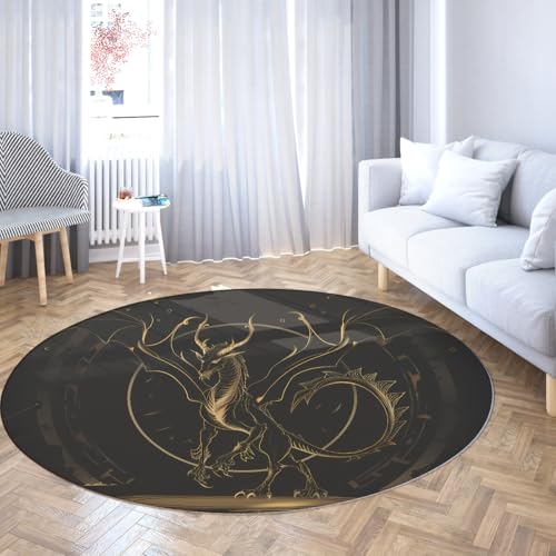 Abstrakter Drache bedruckt Runder Palyroom Teppich Weicher maschinenwaschbarer Boho moderner Wohnteppich für Schlafzimmer unter Esstisch Rutschfester Innenbodenteppich Home Office Teal Pink 150cm von WEECHAINGE