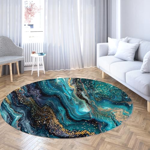 Abstrakter Marmor Runde Kinderzimmerteppich Kinderzimmer Spielzimmer rutschfest Maschinenwaschbar Weiche Dünne Mikrofaser Blaugrün Gold Nachttisch Kreis Teppich 135cm Abstrakter Marmor Runde Kinderzimmerteppich Kinderzimmer Spielzimmer rutschfest Maschinenwaschbar Weiche Dünne Mikrofaser Blaugrün Gold Nachttisch Kreis Teppich 135cm von WEECHAINGE