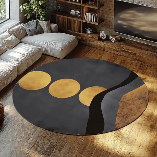 Abstrakter runder neutraler Teppich für das Wohnzimmer Waschbarer moderner Wohnteppich im minimalistischen Stil Schlafzimmer Studio Rutschfester kreisförmiger Bodenmatte mit goldenen Punkten 180cm von WEECHAINGE
