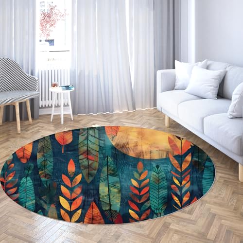 Abstraktes Blatt Runde Fläche bodenbelag Herbst Wald Sonnenuntergang Muster Kreis Teppich mit weicher Flacher Floroberfläche Faltbare Matte für den Eingangsbereich des Wohnzimmers 100cm Abstraktes Blatt Runde Fläche bodenbelag Herbst Wald Sonnenuntergang Muster Kreis Teppich mit weicher Flacher Floroberfläche Faltbare Matte für den Eingangsbereich des Wohnzimmers 100cm von WEECHAINGE