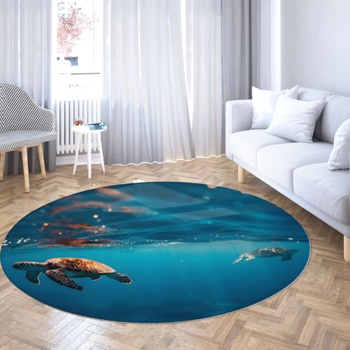 Aqua Teal Blue Area Teppiche für Wohnzimmer Meeresschildkröte Großer waschbarer Teppich Weicher Rutschfester Ozean Unterwasserdruck Bodenmatte Wohnteppich Indoor Dünner Akzentteppich 60cm von WEECHAINGE