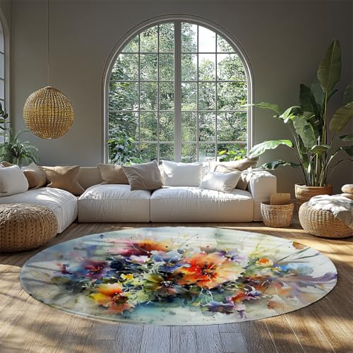 Aquarell Blumen Kinderteppich Boho Floral Runde Kinderzimmerteppiche Mehrfarbige ästhetische Kreis Teppich Waschbare botanische Bereich Wohnteppich für Wohnzimmer Eingangsbereich Küche 200cm Aquarell Blumen Kinderteppich Boho Floral Runde Kinderzimmerteppiche Mehrfarbige ästhetische Kreis Teppich Waschbare botanische Bereich Wohnteppich für Wohnzimmer Eingangsbereich Küche 200cm von WEECHAINGE