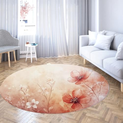 Aquarell Blumen Runder Teppich Rote und Weiße Blumen Minimales botanisches Design Weicher Rutschfester runder Esszimmerteppich für Eingangsbereich Schlafzimmer 60cm Aquarell Blumen Runder Teppich Rote und Weiße Blumen Minimales botanisches Design Weicher Rutschfester runder Esszimmerteppich für Eingangsbereich Schlafzimmer 60cm von WEECHAINGE