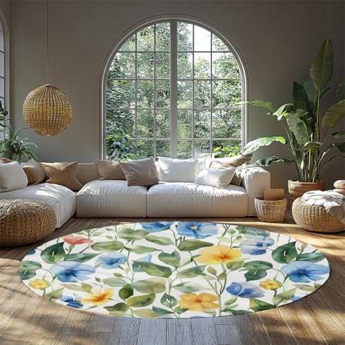 Aquarell Blumendruck Großer Kreis Eingangsbereich Teppich Indoor Waschbar rutschfeste niedrige Flor Weiche Runde Bereich Teppiche für Küche Schlafzimmer Nachttisch Mudroom Blau Gelb Grün 160cm Aquarell Blumendruck Großer Kreis Eingangsbereich Teppich Indoor Waschbar rutschfeste niedrige Flor Weiche Runde Bereich Teppiche für Küche Schlafzimmer Nachttisch Mudroom Blau Gelb Grün 160cm von WEECHAINGE