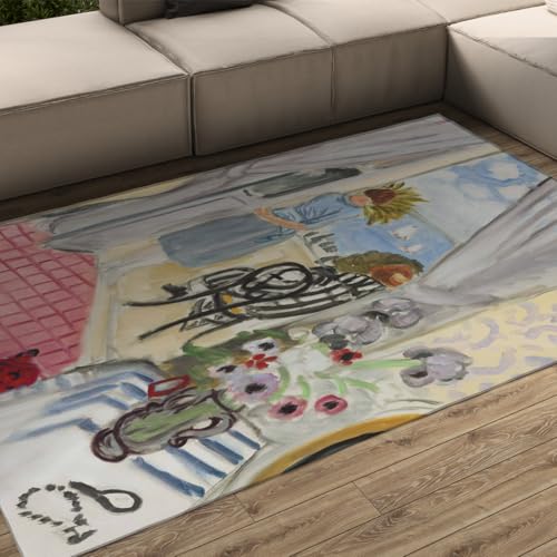 Balkon Fenster Blick Kleiner Teppich 60x120cm waschbar niedriger Flor Rutschfester schmutzabweisender Waschküchenteppich Weich für Wohnzimmer Schlafzimmer Esszimmer Arbeitszimmer von WEECHAINGE