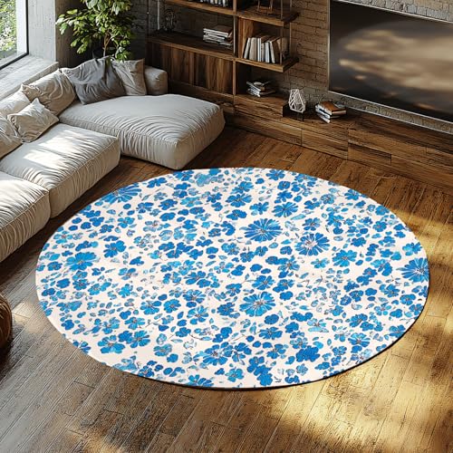Blauer floraler runder waschbarer Teppich Vintage Cottage Circle Teppich mit kleinem Blumendruck rutschfeste leichte Flächenteppiche für Schlafzimmer Kinderzimmer 180cm Blauer floraler runder waschbarer Teppich Vintage Cottage Circle Teppich mit kleinem Blumendruck rutschfeste leichte Flächenteppiche für Schlafzimmer Kinderzimmer 180cm von WEECHAINGE