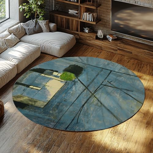 Blue Lakeside Cottage Runde Kinderzimmerteppiche 120cm Maschinenwaschbar Rutschfester niedriger Flor Kreis Kinderteppich Weich Indoor für Wohnzimmer Schlafzimmer Leseecke Blue Lakeside Cottage Runde Kinderzimmerteppiche 120cm Maschinenwaschbar Rutschfester niedriger Flor Kreis Kinderteppich Weich Indoor für Wohnzimmer Schlafzimmer Leseecke von WEECHAINGE