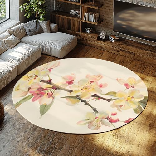 Blumen Runde Schlafsaal Teppich Waschbar Kreis Bereich Teppiche Indoor Wohnzimmer Schlafzimmer Teppich rutschfeste Moderne Blüte Blume Druck Matte für Veranda Dekor 135cm Blumen Runde Schlafsaal Teppich Waschbar Kreis Bereich Teppiche Indoor Wohnzimmer Schlafzimmer Teppich rutschfeste Moderne Blüte Blume Druck Matte für Veranda Dekor 135cm von WEECHAINGE