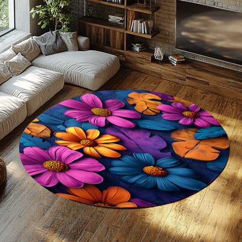 Blumenmuster runder Teppich für das Schlafzimmer waschbare rutschfeste Teppiche weiche niedrigflorige Bunte Blumen moderner Teppich für das Esszimmer 150cm Blumenmuster runder Teppich für das Schlafzimmer waschbare rutschfeste Teppiche weiche niedrigflorige Bunte Blumen moderner Teppich für das Esszimmer 150cm von WEECHAINGE