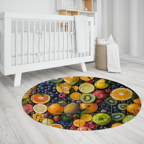 Bunte Frucht Runde Haustür Teppich Waschbarer Rutschfester Kreis Teppich für Wohnzimmer Küche Esszimmer Dünner Druck Leseecke Akzent Matte 135cm Bunte Frucht Runde Haustür Teppich Waschbarer Rutschfester Kreis Teppich für Wohnzimmer Küche Esszimmer Dünner Druck Leseecke Akzent Matte 135cm von WEECHAINGE