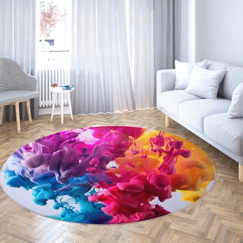 Bunte Tinte Wolke Runde College Wohnheim Teppich Abstrakte Aquarell Splash Zirkuläre Teppiche Moderne Kunst Waschbar Weich für Wohnzimmer Studio 90cm von WEECHAINGE