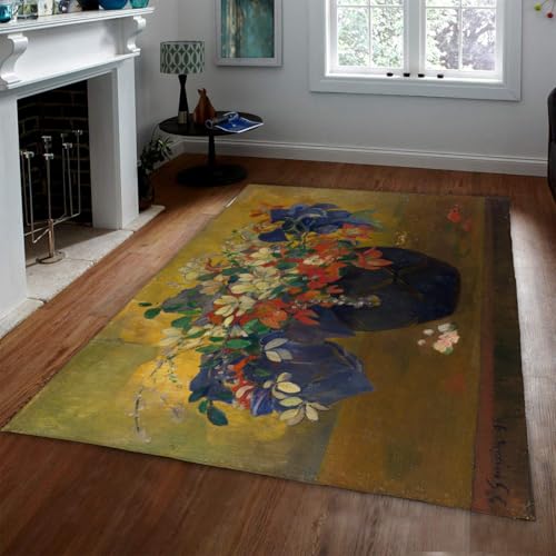 Bunte waschbare mit Blumendruck Teppiche 60x120cm Wohnzimmer große dünne Paul Gauguin Vintage Bouquet für Schlafzimmer rutschfestes Stillleben mit Blumen Bodenteppich Esszimmer Küche Büro von WEECHAINGE