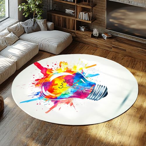 Bunter Splash runder Teppich großer Kreis abwaschbare Flächenteppiche für Schlafzimmer Wohnzimmer Badezimmer Boho rutschfeste kreisförmige Graffiti Kunst Glühbirne weißer Wohnteppich Eingang 180cm Bunter Splash runder Teppich großer Kreis abwaschbare Flächenteppiche für Schlafzimmer Wohnzimmer Badezimmer Boho rutschfeste kreisförmige Graffiti Kunst Glühbirne weißer Wohnteppich Eingang 180cm von WEECHAINGE