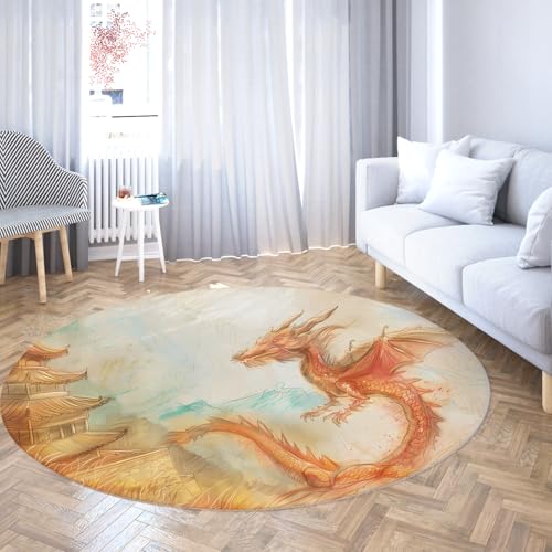 Chinesischer Drache Runde Lounge Teppiche Tempel Illustration Waschbare Leichte rutschfeste Matte für Mondneujahr Asiatische Kunst Heimdekoration 135cm Chinesischer Drache Runde Lounge Teppiche Tempel Illustration Waschbare Leichte rutschfeste Matte für Mondneujahr Asiatische Kunst Heimdekoration 135cm von WEECHAINGE