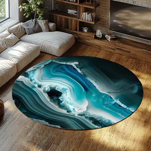 Circle Kitchen Teppich Impressionistischer Stil Achat Runder Schlafsaalteppich Rutschfester Wohnteppich mit niedrigem Flor für Schlafzimmer Badezimmer Eingangsbereich Büro Teal Aqua mit 60cm Circle Kitchen Teppich Impressionistischer Stil Achat Runder Schlafsaalteppich Rutschfester Wohnteppich mit niedrigem Flor für Schlafzimmer Badezimmer Eingangsbereich Büro Teal Aqua mit 60cm von WEECHAINGE