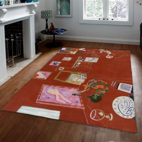 Crimson Atelier Sketch Moderner Teppich 80x150cm Weicher niedriger Flor Rutschfester Faltbarer bunter Wohnteppich für Studio Reading Loft Flur Schlafzimmer Badezimmer Klassenzimmer Dünne von WEECHAINGE