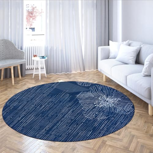 Dunkelblauer Blumen-Design-waschbarer runder Teppich Weiche runde Teppiche Dünner Rutschfester Boho-Großkreisteppich für Wohnzimmer Küche Kinderzimmer 150cm Dunkelblauer Blumen-Design-waschbarer runder Teppich Weiche runde Teppiche Dünner Rutschfester Boho-Großkreisteppich für Wohnzimmer Küche Kinderzimmer 150cm von WEECHAINGE