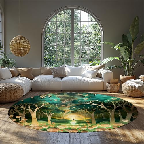 Enchanted Forest Sunrise Runde Teppiche Mädchen Walking In Flower Meadow Weiche rutschfeste Rückseite Waschbarer Wohnzimmer Circle Teppich für Kinder Spielzimmer 200cm Enchanted Forest Sunrise Runde Teppiche Mädchen Walking In Flower Meadow Weiche rutschfeste Rückseite Waschbarer Wohnzimmer Circle Teppich für Kinder Spielzimmer 200cm von WEECHAINGE
