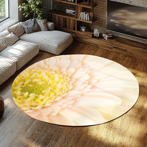 Gelb Weiß Gänseblümchen Design Waschbarer runder Teppich Weicher dünner Rutschfester Boho-Blumenkreisteppich für Schlafzimmer Wohnzimmer Küche Kinderzimmer 60cm von WEECHAINGE