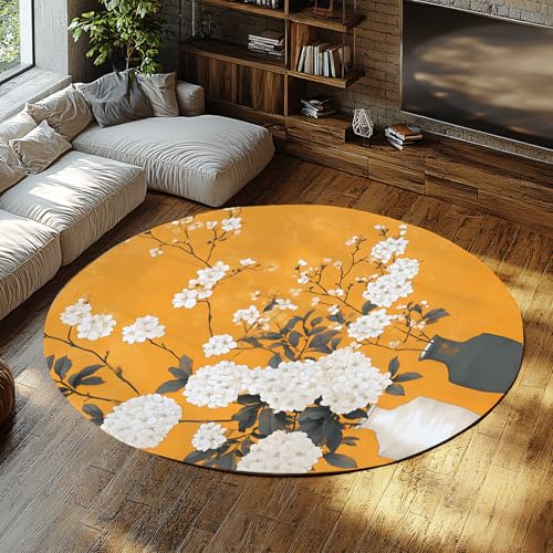 Gelber floraler runder Schlafsaalteppich waschbar für den Eingangsbereich weiche rutschfeste Teppiche Oriental Blossom Low Flor Teppich für Esszimmer Foyer 240cm Gelber floraler runder Schlafsaalteppich waschbar für den Eingangsbereich weiche rutschfeste Teppiche Oriental Blossom Low Flor Teppich für Esszimmer Foyer 240cm von WEECHAINGE