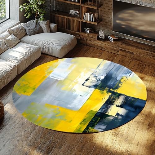 Geometrischer gelber Grauer marineblauer Kreis waschbarer Teppich Anti-Rutsch-Fleckenabweisender Farbblock abstrakte Nachttisch-Schlafzimmer-Eingangsteppiche für den Hinterhof 90cm von WEECHAINGE