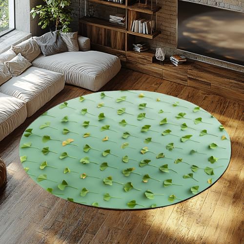 Ginkgo Blatt Muster Waschbarer runder Teppich Natürlicher minimalistischer Kreis Bereich Teppiche für den Eingangsbereich Nicht Haaren Teppich Couchtisch Küche Dekor 135cm von WEECHAINGE