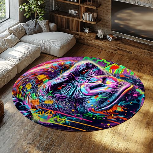 Graffiti Gorilla kleine runde Teppiche waschbarer Rutschfester Kreisteppich für Badezimmer Neon Street Art Akzent Teppich Nicht verschütten Indoor Couchtisch Matte Schlafzimmer Eingang Büro 60cm von WEECHAINGE