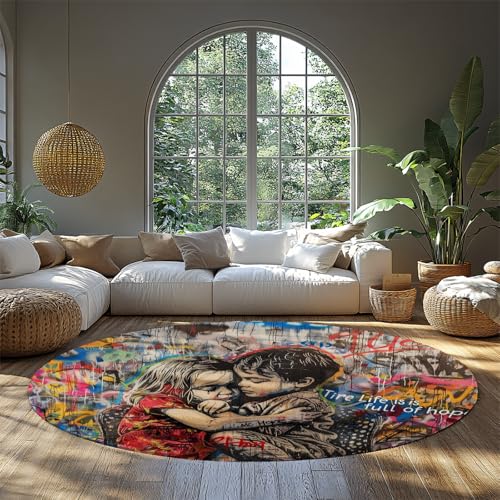 Graffiti Runde Lounge Teppiche Waschbarer Street Art Kreis Teppich mit umarmendem Kinderdruck Rutschfester weicher niedriger Flor für Schlafzimmer Eingangsbereich Kinderzimmer 135cm Graffiti Runde Lounge Teppiche Waschbarer Street Art Kreis Teppich mit umarmendem Kinderdruck Rutschfester weicher niedriger Flor für Schlafzimmer Eingangsbereich Kinderzimmer 135cm von WEECHAINGE