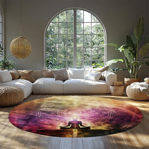 Großer Kreis Eingangsbereich Teppich Indoor Waschbar rutschfest Niedriger Flor Weiche Runde Fläche Teppiche für Küche Schlafzimmer Nachttisch Mudroom Boho Moderne Ästhetik Yoga Druck Lila 160cm Großer Kreis Eingangsbereich Teppich Indoor Waschbar rutschfest Niedriger Flor Weiche Runde Fläche Teppiche für Küche Schlafzimmer Nachttisch Mudroom Boho Moderne Ästhetik Yoga Druck Lila 160cm von WEECHAINGE
