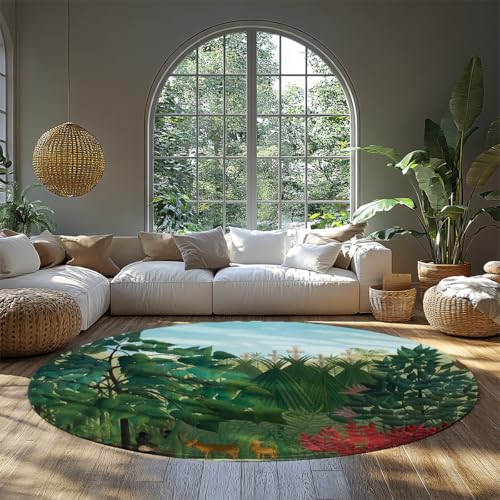 Grüner Dschungel Tiere Runder Teppich 120cm weicher Kurzflor rutschfest Rote Blätter Druck Wohnzimmerteppiche Waschbarer Schlafzimmerteppich für Kinderzimmer Arbeitszimmer Spielzimmer Grüner Dschungel Tiere Runder Teppich 120cm weicher Kurzflor rutschfest Rote Blätter Druck Wohnzimmerteppiche Waschbarer Schlafzimmerteppich für Kinderzimmer Arbeitszimmer Spielzimmer von WEECHAINGE