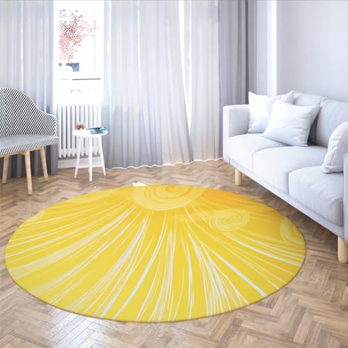 Hellgelber runder Teppich waschbarer Kreisteppich Rutschfester niedriger Flor moderner Sunburst Abstrakter Kleiner Wohnteppich für Schlafzimmer Badezimmer Eingangsbereich Kinderzimmer Büro 60cm von WEECHAINGE