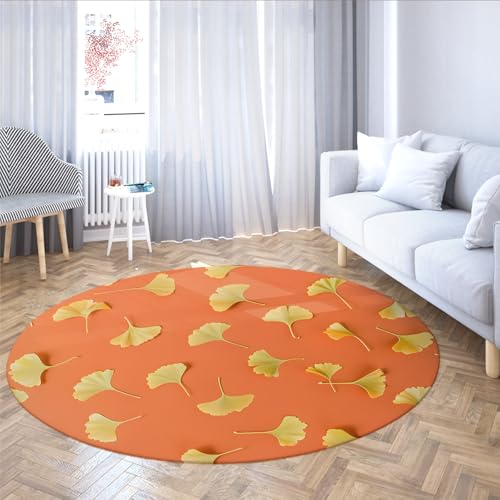 Herbst Ginkgo Blatt Runder bodenbelag für Wohnzimmer Schlafzimmer Orange Moderner Bereich Teppich Weich waschbar niedrigflorig Faltbare Bodenmatte Lounge Dekor 160cm von WEECHAINGE